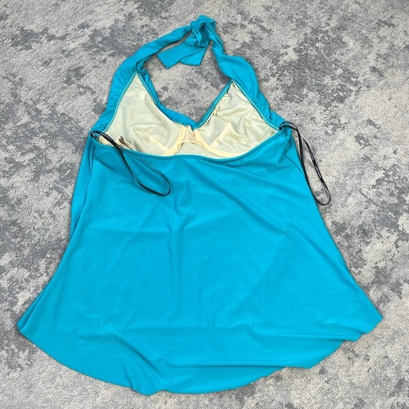 Magicsuit Sophie Tankini Top Swim Pacific Blue Solid Cowl Neck Halter Sz 8 - Picture 9 of 12